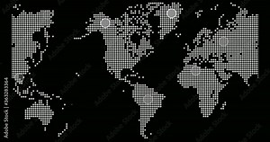 world map and points.The world map moves with flashing dots.