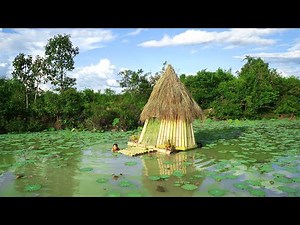 Build Incredible Fastest Banana House Method with Grass Roof Over Sea