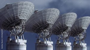 Radio Satellite Dish Array. 3D Animation. CGI Stock Video