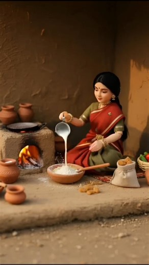 Miniature doll wife cooking banana cake । Indian village Asmr kitchen story।