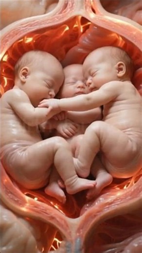 Heartwarming Moment of Triplet Babies Hugging Inside the Womb