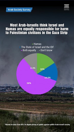The majority of Arab-Israelis attribute responsibility for the harm done to the civilians of Gaza to both the State of Israel and Hamas equally, IDI’s recent survey of the Arab-Israeli population reveals. A breakdown by religion shows that a higher share of Druze and Christian Arabs place the blame on the Hamas. A distribution based on income reveals that around a quarter of those with above-average incomes consider Hamas responsible compared to average and below-average income respondents, amon