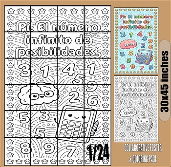 Día de Pi Spanish Collaborative Poster Math Door Decor & Coloring Page