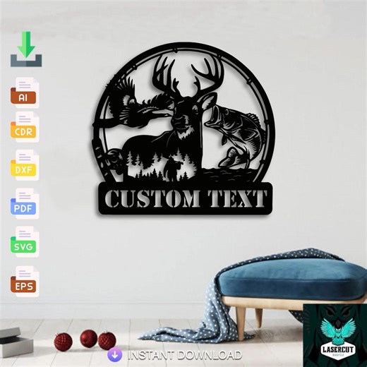 Custom Hunting Name Sign - Svg Dxf Ai Pdf Cdr Eps - Personalizable Laser Cut Wildlife Logo - Etsy