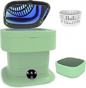 Portable Washing Machine, 15L Foldable Mini Washer & Spin Dryer, Collapible Compact Washer, Small Folding Laundry Washing Machine, Socks, Baby Clothes, Underwear, Dorm, Camping, Apartment, Pure Green