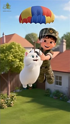 “Cute Cat and Baby Flying with Parachute | Full Masti in Garden | 3D Animation Story 😻🪂✨”