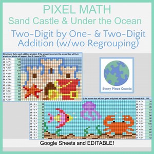 Pixel Art Math - Summer Bundle - Two-Digit by One- & Two-Digit Addition