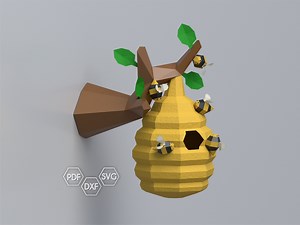 Papercraft Bee and Hive on a Branch, Low Poly Bee and Hive Template, Paper Decoration, DIY Template, PDF Digital Download, Pepakura Template - Etsy