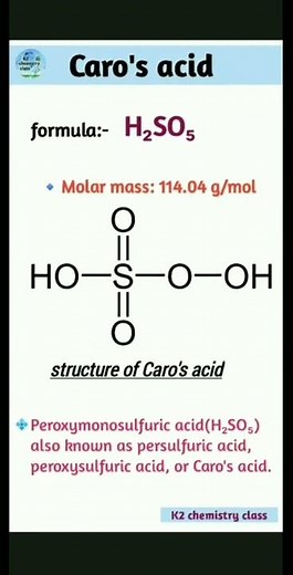 Caro's acid(H₂SO₅)/peroxysulfuric acid/persulfuric acid/Peroxymonosulfuric acid,structure,molar mass