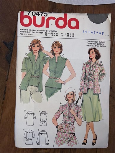 70s Vintage Burda Sewing Pattern 70475 Multi-size Pattern Plus Sizes 44 46 48 Sporty 4 Options Blouse Shirt Vest Shirt - Etsy UK