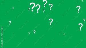 Question mark overlay animation moving randomly from top to bottom on green screen. 4K animated for motion graphics, overlays, video editing, infographics, and explainer.