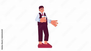 Flight attendant male cartoon animation. Airline steward asian eyeglasses man 4K video motion graphic. Air host holding airplane tickets 2D color animated character isolated on white background
