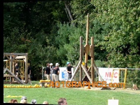 Horrible trebuchet pumpkin tossing accident!