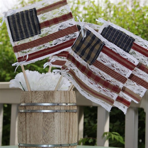 Fabric & Lace Rag Flags: Primitive Country Decor - Etsy