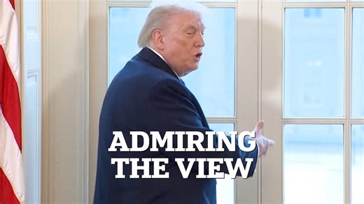 Trump looks out window at ballroom construction during meeting