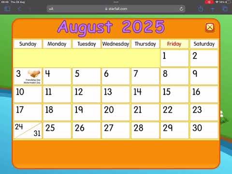 Starfall Calendar August 28, 2025