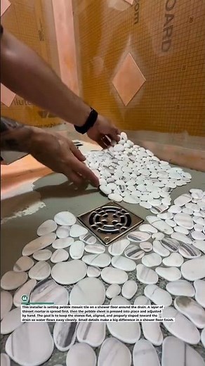 Installing Pebble Shower Floor Tile Around Drain #Tiling #Bathroom #Renovation