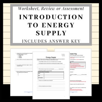 Renewable and Nonrenewable Energy Sources & Limitations Assessment or Worksheet