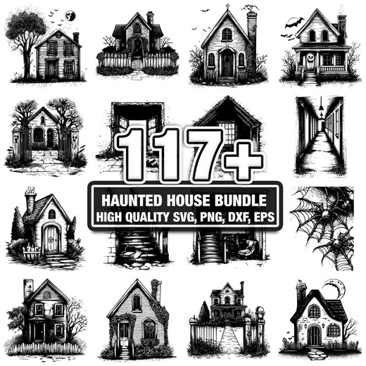117+ Haunted House SVG Bundle,instant Digital Download Png, Dxf, Eps, Svg, Cricut Cut Files, Silhouette, Commercial Use, Digital Clipart - Etsy