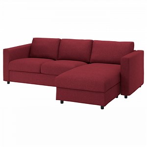 VIMLE 3-seat sleeper sofa with chaise, Lejde red/brown  - IKEA