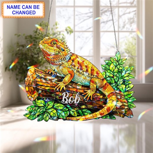 Bearded Dragon Window Hanging Decor, Holographic Acrylic Lizard Art, Reptile Lover Gift, Exotic Pet Decor - Etsy