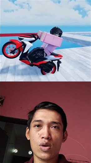 Beating a Roblox obstacle course on a motorcycle