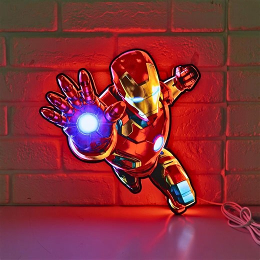Iron Man LED Light Box Sign | 3D Printed Marvel Superhero Wall Decor | Kids Bedroom Night Light | Comic Fan Gift | 4 Sizes | USB Powered - Etsy