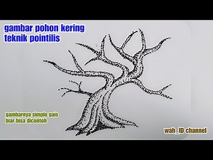 contoh gambar "POHON kering" dengan teknik pointilis || tutorial gambar pointitlis pakai spidol