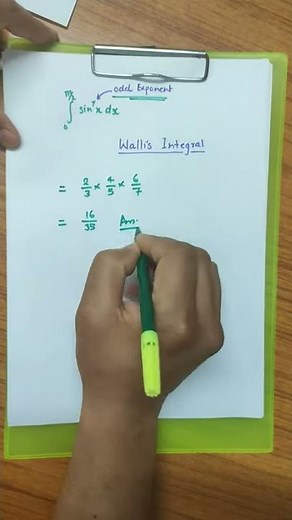 Wallis Integration sin^7(x), (sin x)^7, sin^n(x), Odd exponent of sine
