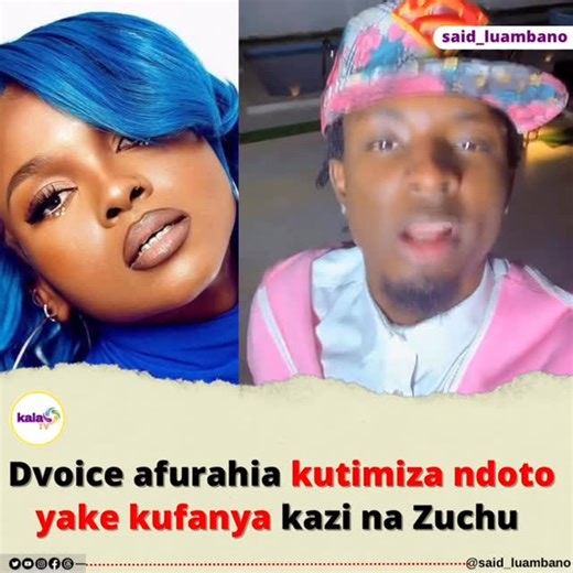 Said Luambano on Instagram: "Dvoice ameonesha kufurahia kwa kiwango kikubwa ushirikiano wake na Zuchu katika kazi mbalimbali za muziki. Ingawa amezungumza kwa utani kwamba ndoto yake ilikuwa kufanya kazi na msanii huyo mkubwa kutoka WCB, inaonekana wazi kuwa ndani ya utani huo kulikuwa na hamu ya dhati. Si ajabu, kwani Zuchu ni miongoni mwa wasanii waliofanya kazi nyingi na zenye mafanikio makubwa kwa kipindi kifupi. Ushirikiano wa @itsdvoice na Zuchu tayari umezaa matunda, ambapo wamefanikiwa k