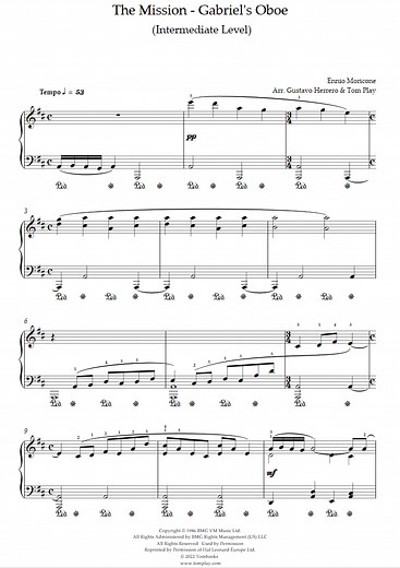 The Mission - Gabriel's Oboe (Intermediate Level, with Orchestra) (Ennio Morricone) - Piano Sheet Music