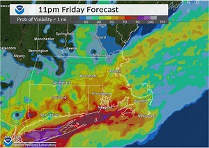14K views · 173 reactions | [Steady Snow Timing] Steady snow reduces visibility below 1 mile. Here's an animation that shows when the chances of that occurring begins. As you start seeing red to purple colors, steady snow is likely. Expect steady snow to begin ~ 12 AM south of I-90, & 2-5 AM north of I-90. | US National Weather Service Boston MA | Facebook