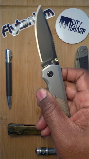 Flytanium Arcade Shark-Lock Knife Gray w/ Green Micarta (3.2" Black DLC)