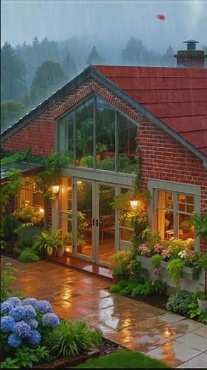 Relaxing Thunderstorm in Cabin Garden | Heavy Rain Ambience for Sleep #rain #rainoundforsleep