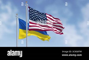 Ukraine and US national flags waving on a clear day. 3d render animation. Slow motion loop. Selective focus Stock Video Footage - Alamy