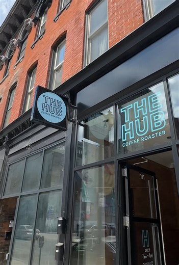 The Hub is a brand new cafe & coffee roaster on Hamilton's King Street! Enjoy a delicious pour over coffee or espresso-based drink made with their own beans roasted in-house. They also have their own baked treats and coffee beans to go! 📍The Hub Coffee Roaster is located at 191 King St E, Hamilton #urbanicity #thehubcoffeeroaster #hamiltoncoffee #cafe #downtownhamilton | Urbanicity Hamilton