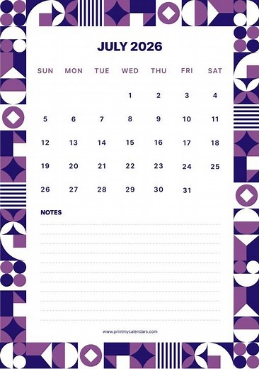 July 2026 Calendar | Printable A4 & US Letter | Portrait & Landscape | Free PDF Download | July 2026