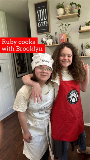 Ruby had an extra special guest cooking with her this weekend! Everyone say HI 👋 to Brooklyn! They had so much fun and Ruby even introduced her to some Kelly Clarkson jams! ❤️😆 I LOVED watching their teamwork and the cookies were DELICIOUS to boot!! ❤️ #rubydoobs #rubysrainbow #rubycooks #downsyndrome #disabilityawareness | RubysRainbow.org