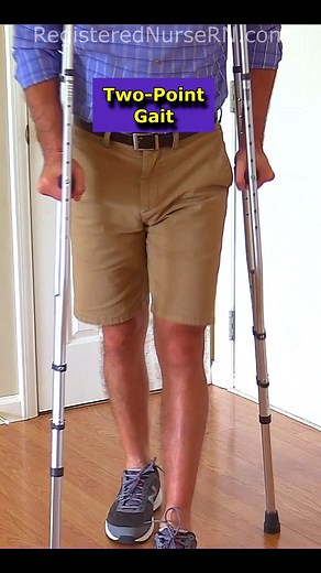 CRUTCH GAIT Patterns You Need to KNOW in Less Than 60 Seconds These are crutch gaits you need to know for nursing exams and NCLEX in less than 60 seconds (assistive devices review). In this video, you'll see a quick demonstration of different gaits people can use with crutches. We demonstrate the two-point gait, three-point gait, four-point gait, swing-to gait, and the swing-through gait. Nursing exams may ask you to identify a certain crutch gait, so hopefully this will help you remember the di