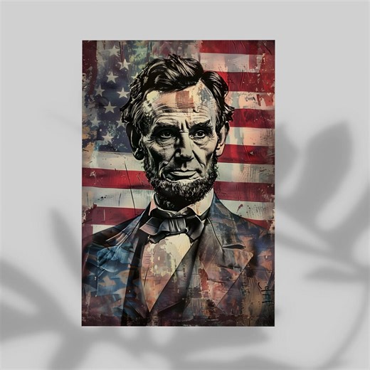 Abraham Lincoln Vintage Portrait Poster, Retro USA Flag Wall Art Print - Etsy