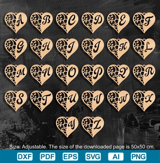 Heart Initial Necklace Vector File: Laser Cut Alphabet Earring Pendant Keychain (digital Download) - Etsy