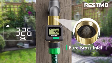 Restmo Multi-Functional Water Flow Meter Hose Water Meter Brass Construction for RV, Garden, Pool & Outdoor Use