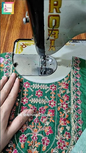 Simple way to stitch a neat embroidered neckline🧵🪡#sewing #embroidery #necklinedesign #diyfashion