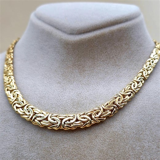 14K Solid Gold Byzantine Necklace: 9MM Diamond-cut Chain - Etsy