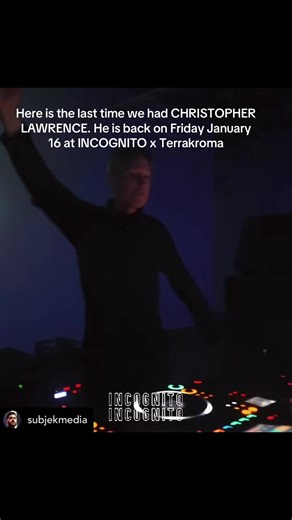 🚨 FRIDAY JAN 16: A NIGHT WITH A PSYTRANCE LEGEND 🚨 INCOGNITO and Terrakroma join forces to bring a true pioneer of tech-trance and psytrance to Los Angeles, CHRISTOPHER LAWRENCE Recognized by IDMA, DJ Mag, DJ Times and SPIN as one of the world's top DJs for over three decades, Christopher has influenced generations of trance and psy fans. His achievements include two Billboard Top 10 artist albums, official remixes for LMFAO and U2, and music featured on MTV’s Real World, Orange is the New Bla
