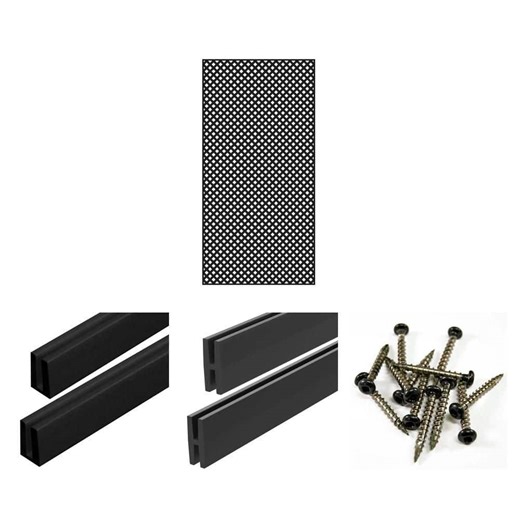 4 ft. Black Vinyl Lattice Cap (2-Pack), Divider (2-Pack), 4 ft. x 8 ft. Panel & 1-1/2 in. Screw (12-Piece) Combo - The Home Depot