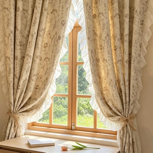 Vintage Botanical Print Ruffled Curtains,boho Floral Window Treatments,vintage Aesthetic Window Curtains,french Cottage Curtains for Bedroom - Etsy