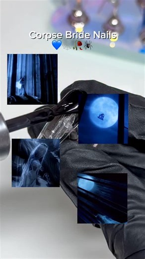 Sam | Press On Nail Artist ☆⋆｡𖦹°‧★ on Instagram: "Corpse bride nails are hereeee ! 💙🕸️🕷️ really wanted to go for the dark eerie vibes of the movie with this one 🙂‍↕️ available on my site as part of my fall collection! . Some inspo from @persinails 💓 . Using @ballpit_shop (CODE TRAP TO SAVE) -Easy Ombre Brush -“Electric Blue” Fantasy Clay -Emo Black Liner Gel . Dm me for a custom set or browse through my site for predesigned styles! . If you’re confused on how to order, check out the “how t