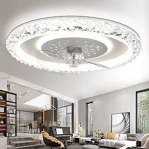 20" Ceiling Fans with Lights and Remote Control, Modern Crystal Flush Mount LED Ceiling Fan with 6 Wind Speeds, Dimmable and Reversible Fandelier for Bedroom Living Room