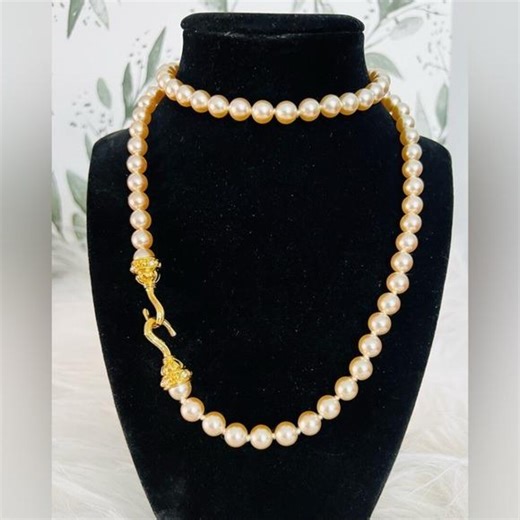 Unique Vintage Faux Pearl Necklace Pink Gold Tone Ornate Hook Clasp Rhinestone - Etsy